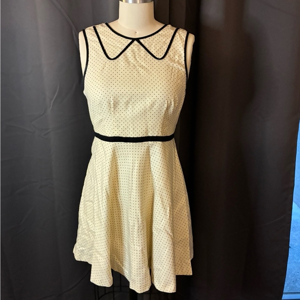 Coincidence and Chance Polka Dot off White Dress with faux collar twee style